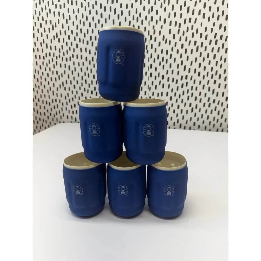 6 Coleman Can Bottle Beer Soda Textured Koozie Lantern Logo Insulated blue